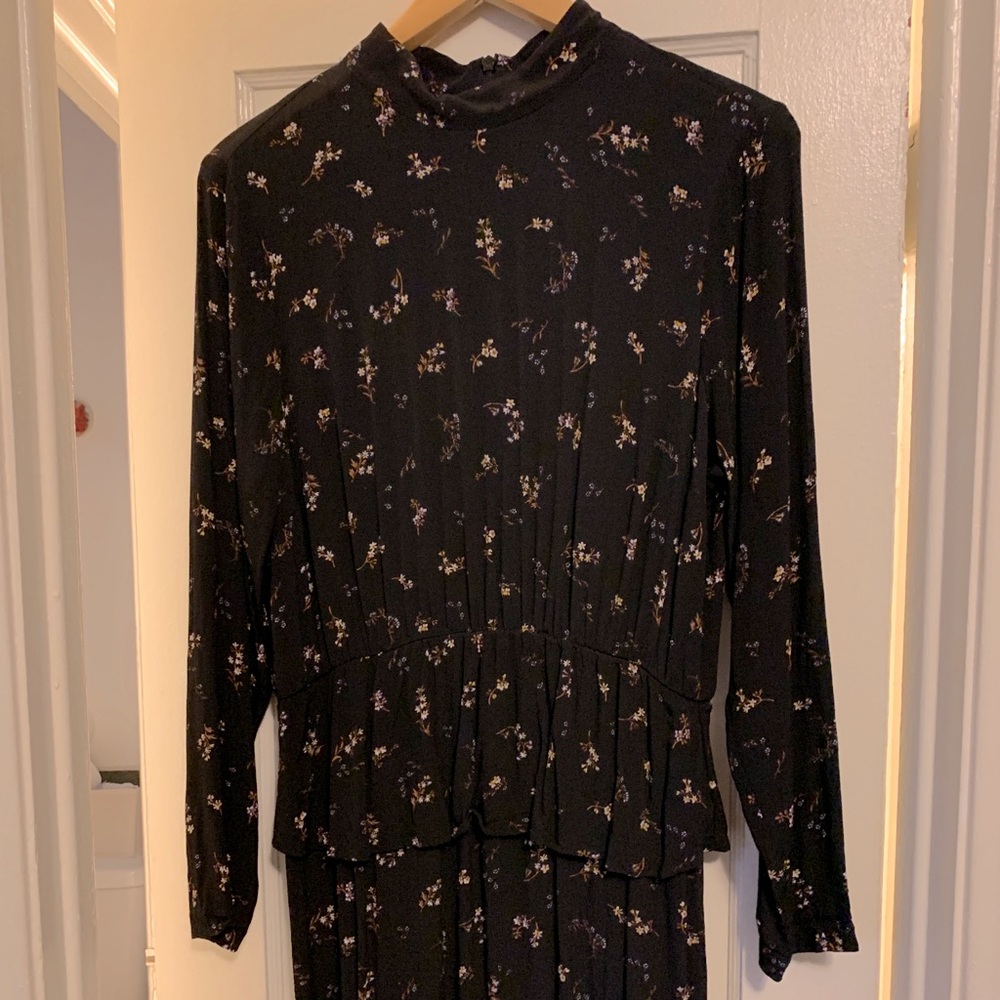 Black and Floral Midi Dress